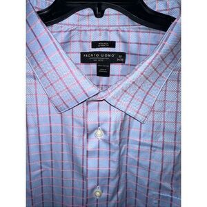 Pronto Uomo Executive Fit Dress Shirt Mens 22 34/35 Non Iron Button Up purple Bl
